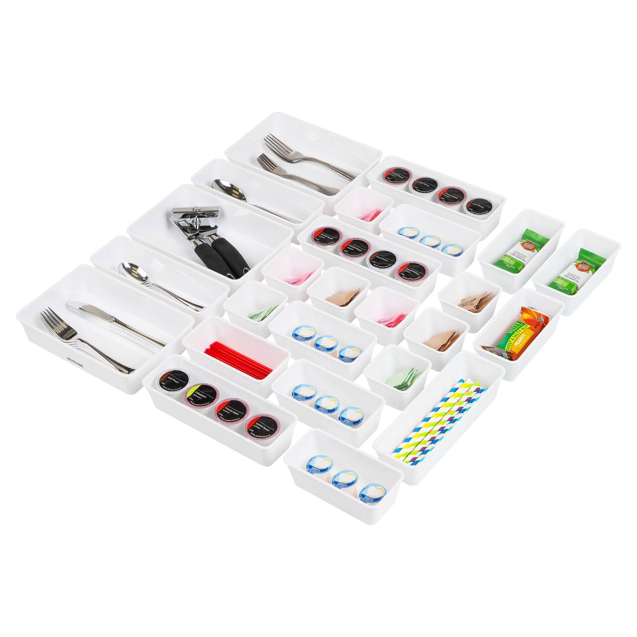 Mind Reader 25-Piece Drawer Organizer Set, Storage Trays, White